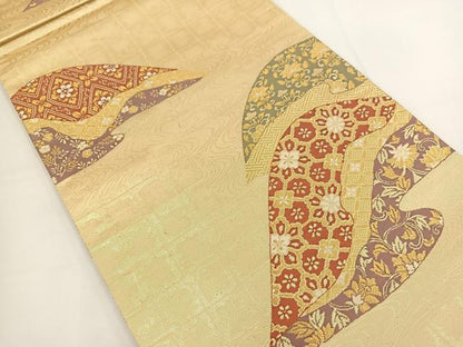 平和屋着物◎六通柄袋帯 唐織 遠山吉祥文 金糸 正絹 逸品 BAAT5439yt