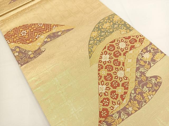 平和屋着物◎六通柄袋帯 唐織 遠山吉祥文 金糸 正絹 逸品 BAAT5439yt