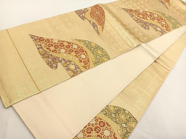 平和屋着物◎六通柄袋帯 唐織 遠山吉祥文 金糸 正絹 逸品 BAAT5439yt