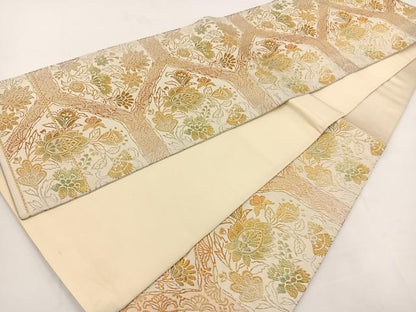平和屋着物◎六通柄袋帯 更紗花文 金銀糸 正絹 逸品 BAAT5453yt