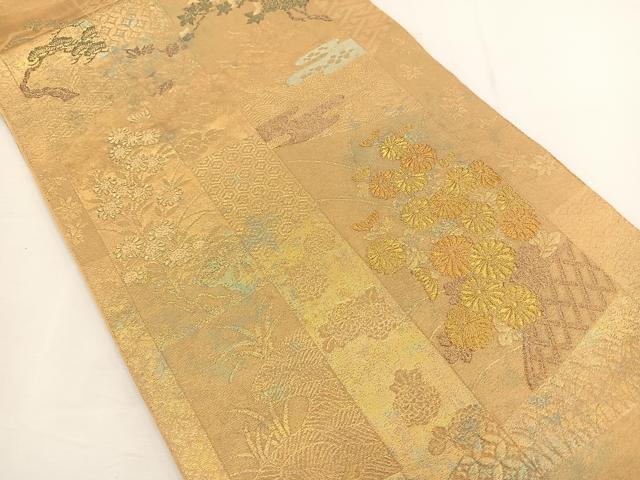 平和屋着物◎六通柄袋帯　青銅金唐織　草花文　金糸　引箔　正絹　逸品　BAAT5454yt