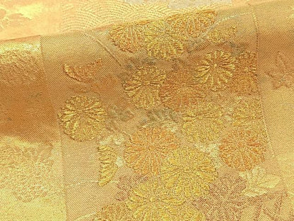 平和屋着物◎六通柄袋帯　青銅金唐織　草花文　金糸　引箔　正絹　逸品　BAAT5454yt