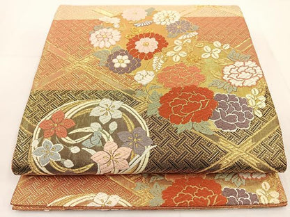 平和屋着物◎佐賀錦　六通柄袋帯　唐織　花丸文　金糸　正絹　逸品　BAAT5459yt