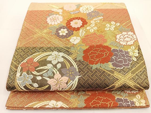 平和屋着物◎佐賀錦　六通柄袋帯　唐織　花丸文　金糸　正絹　逸品　BAAT5459yt
