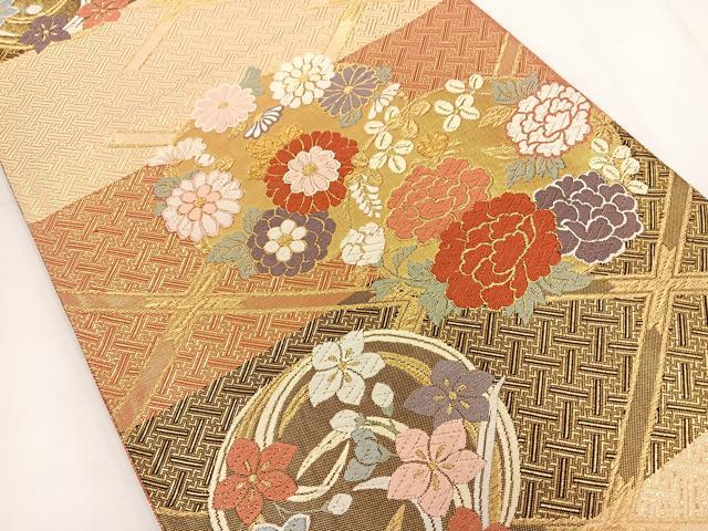 平和屋着物◎佐賀錦　六通柄袋帯　唐織　花丸文　金糸　正絹　逸品　BAAT5459yt