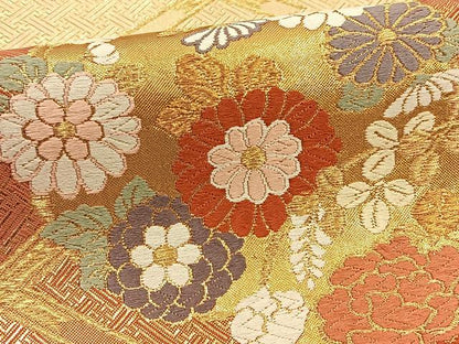 平和屋着物◎佐賀錦　六通柄袋帯　唐織　花丸文　金糸　正絹　逸品　BAAT5459yt