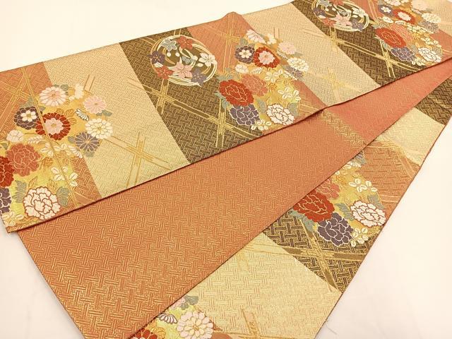 平和屋着物◎佐賀錦　六通柄袋帯　唐織　花丸文　金糸　正絹　逸品　BAAT5459yt