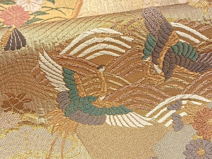 平和屋着物◎六通柄袋帯 唐織 扇面花鳥文 金銀糸 正絹 逸品 BAAT5460yt