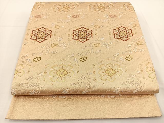 平和屋着物◎六通柄袋帯 唐織り亀甲花文 金糸 正絹 逸品 BAAT5469yt