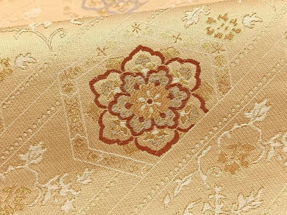 平和屋着物◎六通柄袋帯 唐織り亀甲花文 金糸 正絹 逸品 BAAT5469yt
