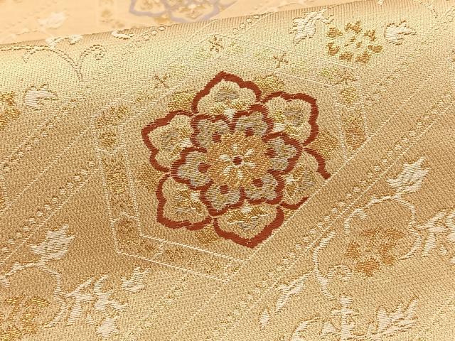 平和屋着物◎六通柄袋帯 唐織り亀甲花文 金糸 正絹 逸品 BAAT5469yt