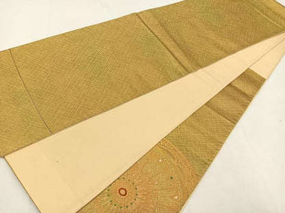 平和屋着物◎太鼓柄袋帯　花文　金銀糸　正絹　逸品　BAAT5470yt