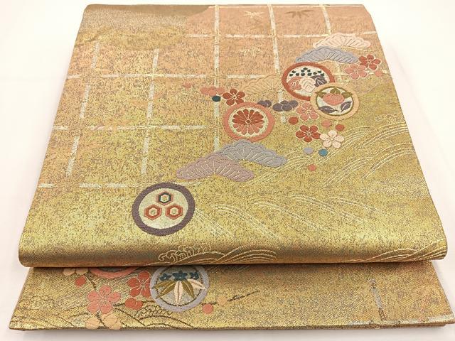 平和屋着物◎六通柄袋帯　唐織　草花文　金糸　正絹　逸品　BAAT5471yt