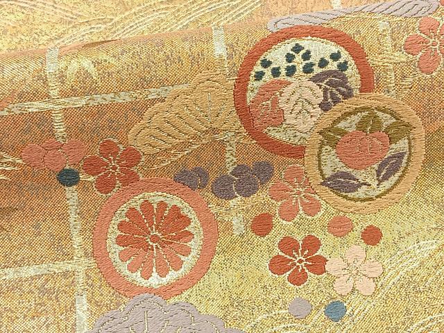 平和屋着物◎六通柄袋帯　唐織　草花文　金糸　正絹　逸品　BAAT5471yt