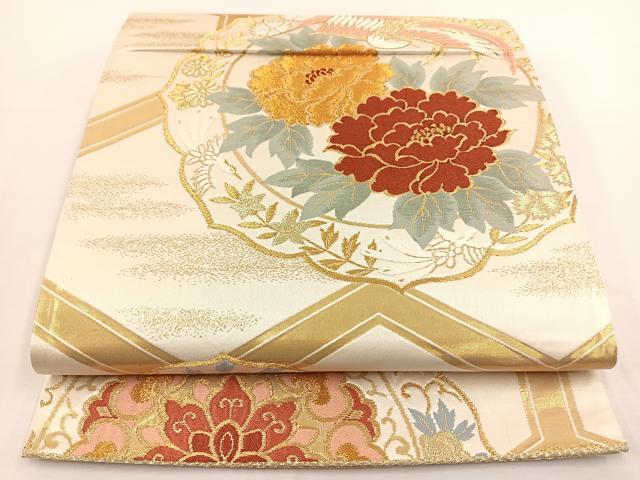 平和屋着物◎六通柄袋帯 唐織 花鳥文 金糸 正絹 逸品 BAAT5571yt