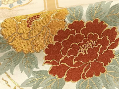 平和屋着物◎六通柄袋帯 唐織 花鳥文 金糸 正絹 逸品 BAAT5571yt