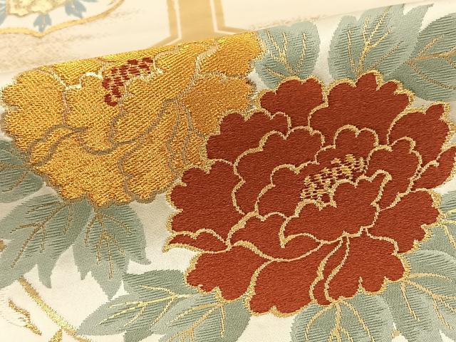 平和屋着物◎六通柄袋帯 唐織 花鳥文 金糸 正絹 逸品 BAAT5571yt