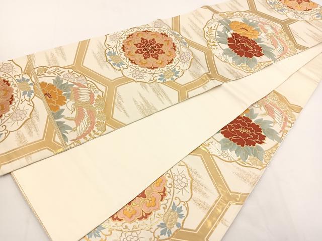 平和屋着物◎六通柄袋帯 唐織 花鳥文 金糸 正絹 逸品 BAAT5571yt