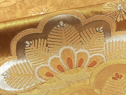平和屋着物◎六通柄袋帯 双鶴松文 金銀糸 引箔 正絹 逸品 BAAT5573yt