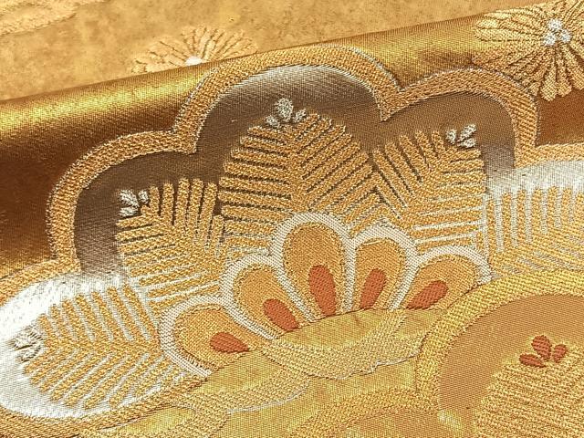 平和屋着物◎六通柄袋帯 双鶴松文 金銀糸 引箔 正絹 逸品 BAAT5573yt