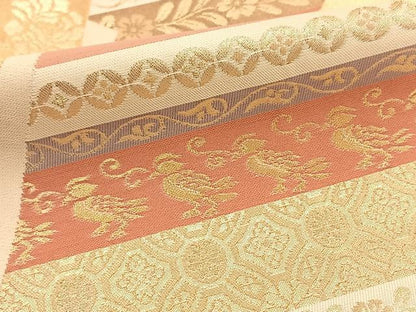 平和屋着物◎六通柄袋帯 切嵌花鳥文 金糸 正絹 逸品 BAAT5576yt