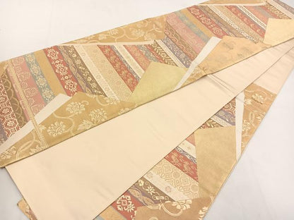 平和屋着物◎六通柄袋帯 切嵌花鳥文 金糸 正絹 逸品 BAAT5576yt
