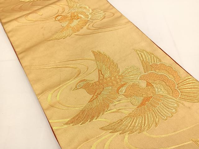 平和屋着物◎六通柄袋帯　鴛鴦流水文　金糸　正絹　逸品　BAAT5578yt