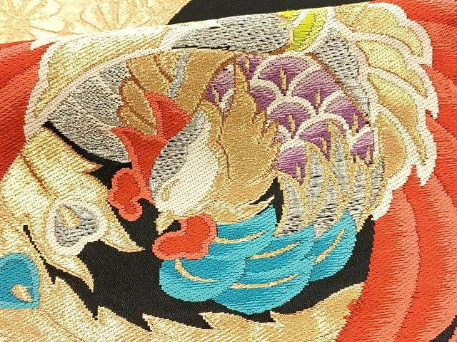 平和屋着物◎六通柄袋帯 唐織 鳳凰花文 黒地 金銀糸 正絹 逸品 BAAT5581yt