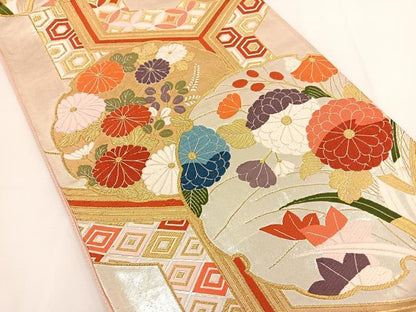 平和屋着物◎西陣 六通柄袋帯 唐織 雪輪花文 金銀糸 正絹 逸品 BAAT5587yt
