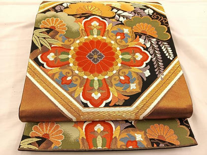 平和屋着物◎六通柄袋帯 唐織 亀甲大華文 金糸 正絹 逸品 BAAT5665xa