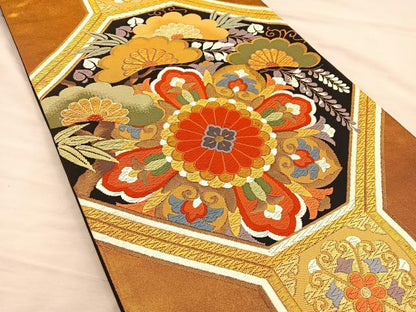 平和屋着物◎六通柄袋帯 唐織 亀甲大華文 金糸 正絹 逸品 BAAT5665xa