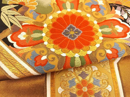平和屋着物◎六通柄袋帯 唐織 亀甲大華文 金糸 正絹 逸品 BAAT5665xa
