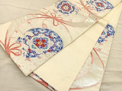 平和屋着物◎六通柄袋帯 唐織 絵皿文 金銀糸 正絹 逸品 BAAT5670xa