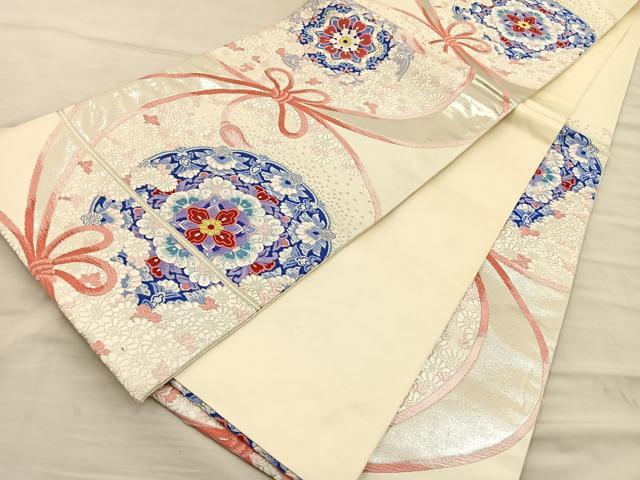 平和屋着物◎六通柄袋帯 唐織 絵皿文 金銀糸 正絹 逸品 BAAT5670xa