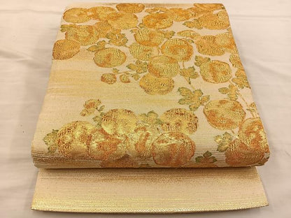 平和屋着物◎太鼓柄袋帯　万寿菊　金糸　正絹　逸品　BAAT5675xa
