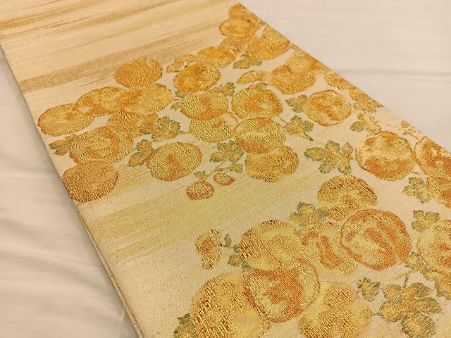 平和屋着物◎太鼓柄袋帯　万寿菊　金糸　正絹　逸品　BAAT5675xa