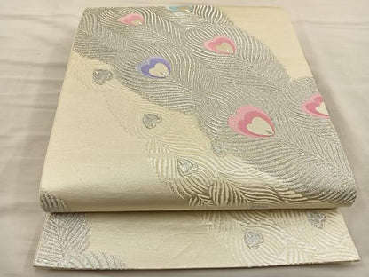 平和屋着物◎六通柄袋帯　唐織　孔雀羽文　銀糸　正絹　逸品　BAAT5684xa
