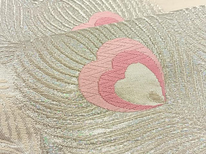 平和屋着物◎六通柄袋帯　唐織　孔雀羽文　銀糸　正絹　逸品　BAAT5684xa