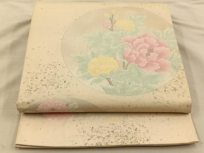 平和屋着物◎六通柄袋帯　花丸文　銀糸　正絹　逸品　BAAT5690xa