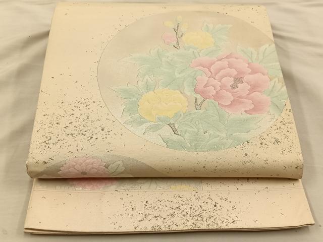 平和屋着物◎六通柄袋帯　花丸文　銀糸　正絹　逸品　BAAT5690xa