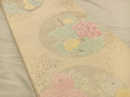 平和屋着物◎六通柄袋帯　花丸文　銀糸　正絹　逸品　BAAT5690xa