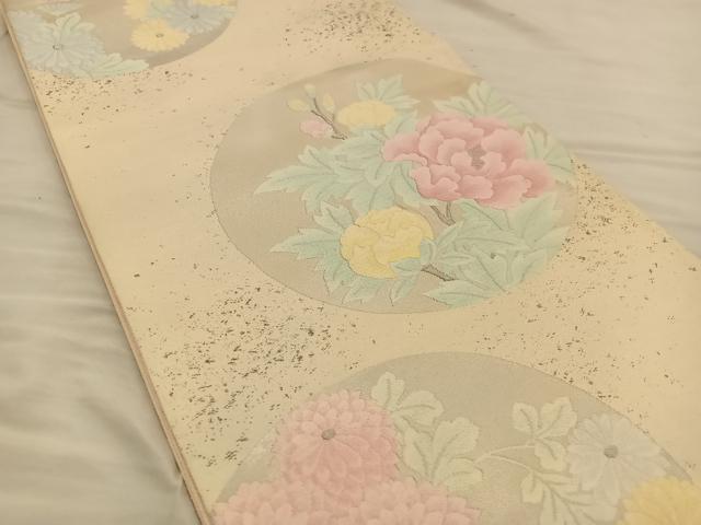 平和屋着物◎六通柄袋帯　花丸文　銀糸　正絹　逸品　BAAT5690xa