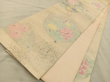 平和屋着物◎六通柄袋帯　花丸文　銀糸　正絹　逸品　BAAT5690xa