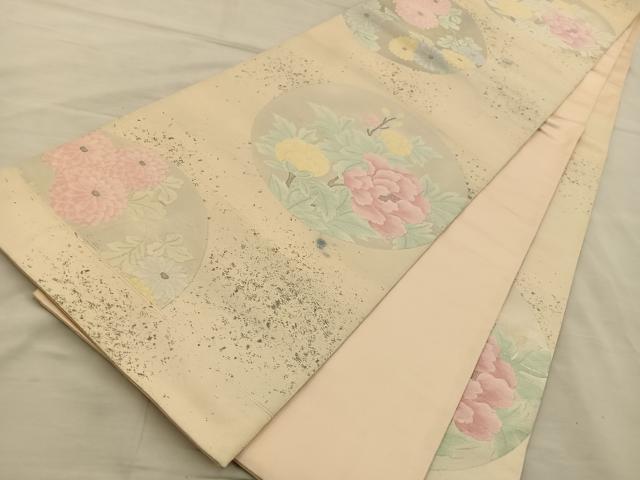 平和屋着物◎六通柄袋帯　花丸文　銀糸　正絹　逸品　BAAT5690xa