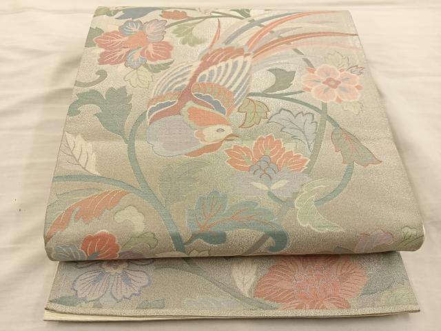 平和屋着物◎六通柄袋帯 更紗花鳥文 正絹 逸品 BAAT5692xa