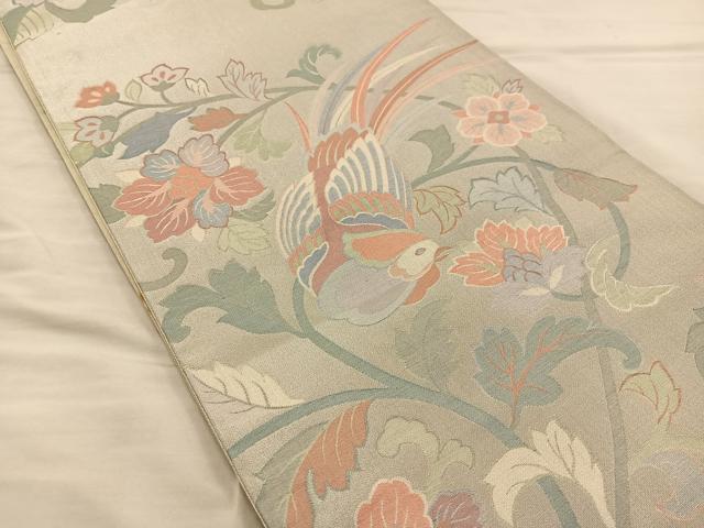 平和屋着物◎六通柄袋帯 更紗花鳥文 正絹 逸品 BAAT5692xa