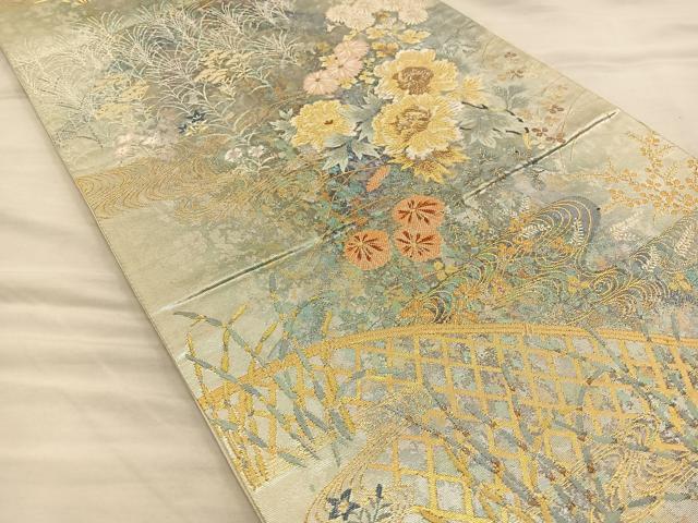 平和屋着物◎六通柄袋帯　流水花文　金糸　引箔　正絹　逸品　BAAT5693xa