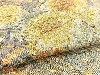 平和屋着物◎六通柄袋帯　流水花文　金糸　引箔　正絹　逸品　BAAT5693xa