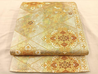 平和屋着物◎六通柄袋帯 花菱文 金糸 引箔 正絹 逸品 BAAT5698xa