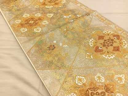 平和屋着物◎六通柄袋帯 花菱文 金糸 引箔 正絹 逸品 BAAT5698xa
